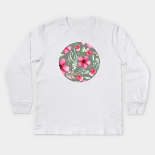 Pink Florals | Watercolor | Pattern | Grey Kids Long Sleeve T-Shirt